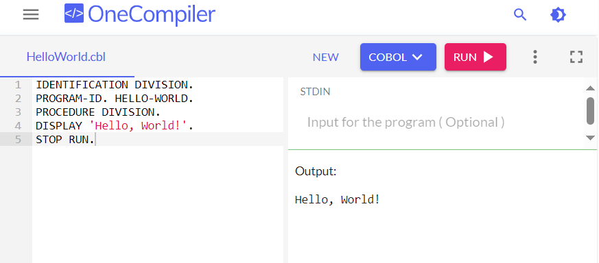 OneCompiler Cobol